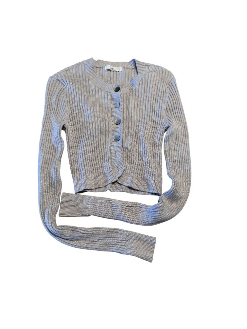 437 Light Grey Ribbed Button Front Cropped Cardigan Women's Size Small S